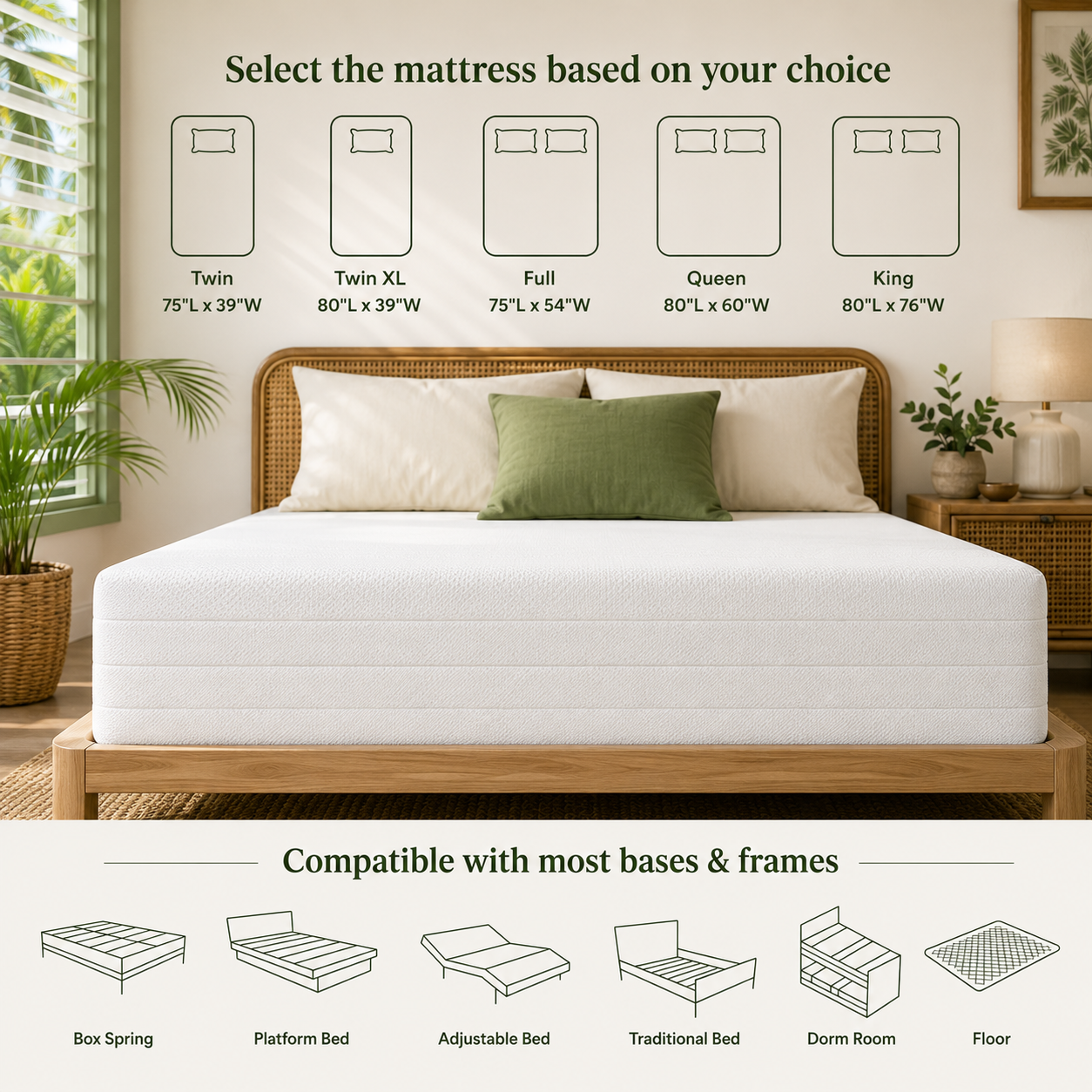 Green Tea Infused Memory Foam Mattress – Pressure-Relieving Comfort & Refreshing Sleep